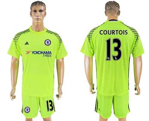 Chelsea #13 Courtois Shiny Green Goalkeeper Soccer Club Jersey