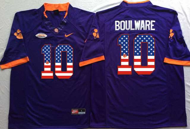 Clemson Tigers #10 Ben Boulware Purple USA Flag College Jersey
