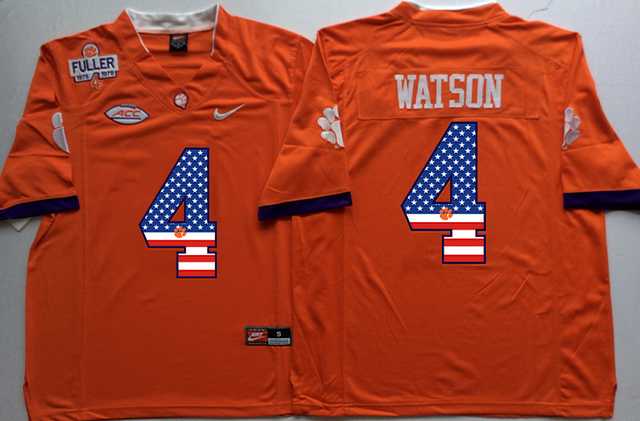 Clemson Tigers #4 Deshaun Watson Orange 1975 1978 Fuller USA Flag College Jersey