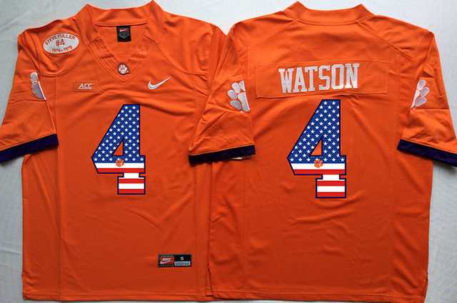 Clemson Tigers #4 Deshaun Watson Orange USA Flag College Jersey