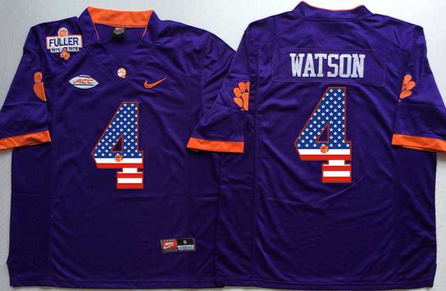 Clemson Tigers #4 Deshaun Watson Purple 1975 1978 Fuller USA Flag College Jersey