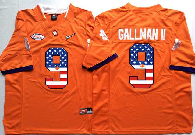 Clemson Tigers #9 Wayne Gallman II Orange USA Flag College Jersey