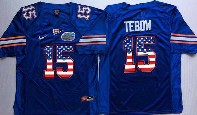 Florida Gators #15 Tim Tebow Blue USA Flag College Jersey