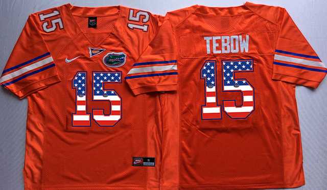 Florida Gators #15 Tim Tebow Orange USA Flag College Jersey