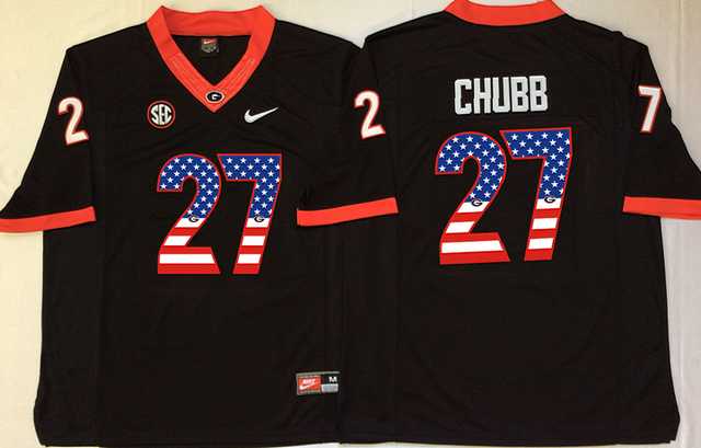 Georgia Bulldogs #27 Nick Chubb Black USA Flag College Jersey