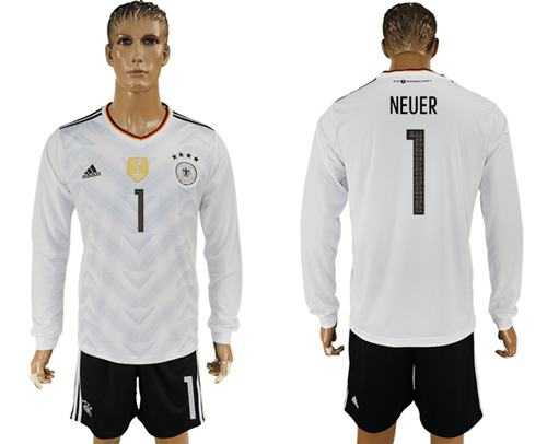 Germany #1 Neuer White Home Long Sleeves Soccer Country Jersey