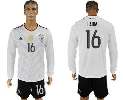 Germany #16 Lahm White Home Long Sleeves Soccer Country Jersey