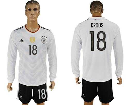 Germany #18 Kroos White Home Long Sleeves Soccer Country Jersey