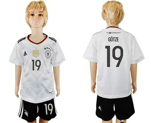 Germany #19 Gotze White Home Kid Soccer Country Jersey