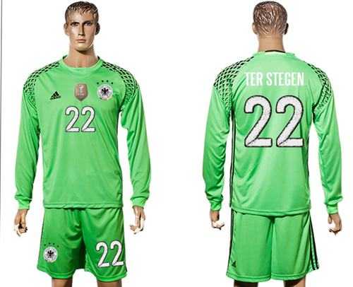 Germany #22 Ter Stegen Green Goalkeeper Long Sleeves Soccer Country Jersey