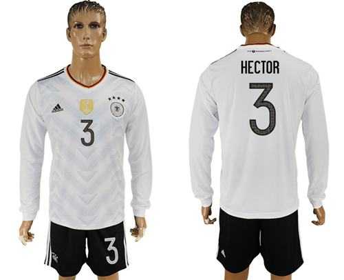 Germany #3 Hector White Home Long Sleeves Soccer Country Jersey