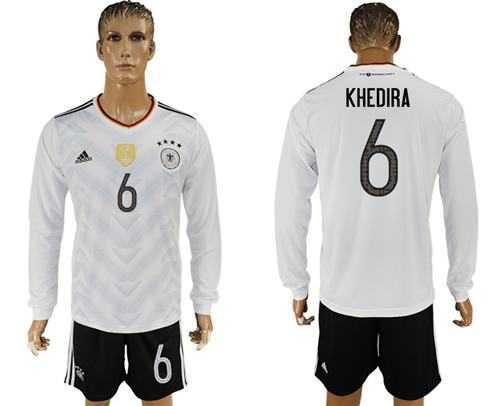 Germany #6 Khedira White Home Long Sleeves Soccer Country Jersey