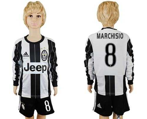 Juventus #8 Marchisio Home Long Sleeves Kid Soccer Club Jersey