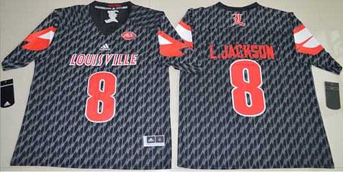 Louisville Cardinals #8 Lamar Jackson Black AAC Patch Stitched NCAA Jersey