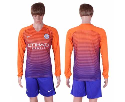 Manchester City Blank Sec Away Long Sleeves Soccer Club Jersey