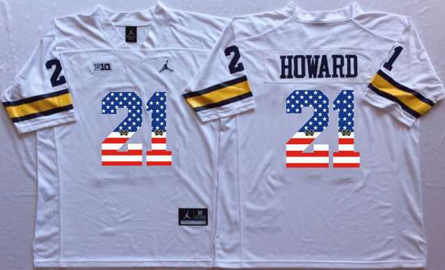 Michigan Wolverines #21 Desmond Howard White USA Flag College Jersey