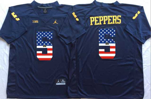 Michigan Wolverines #5 Jabrill Peppers Navy USA Flag College Jersey