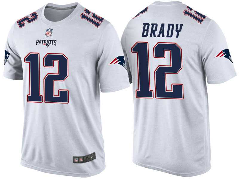New England Patriots #12 Tom Brady White Player Name & Number T-Shirt