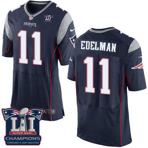 Nike New England Patriots #11 Julian Edelman Navy Blue Team Color Super Bowl LI Champions Men's Stitched NFL New Elite Jersey