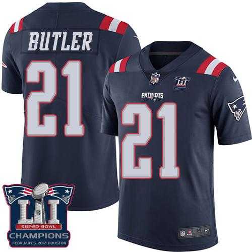 Nike New England Patriots #21 Malcolm Butler Navy Blue Super Bowl LI Champions Men's Stitched NFL Limited Rush Jersey