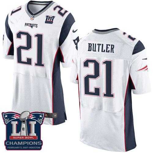 Nike New England Patriots #21 Malcolm Butler White Super Bowl LI Champions Men's Stitched NFL New Elite Jersey