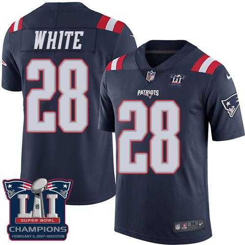 Nike New England Patriots #28 James White Navy Blue Super Bowl LI Champions Men's Stitched NFL Limited Rush Jersey