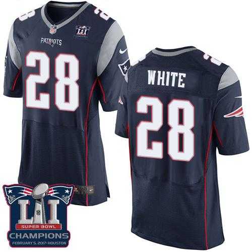 Nike New England Patriots #28 James White Navy Blue Team Color Super Bowl LI Champions Men's Stitched NFL New Elite Jersey