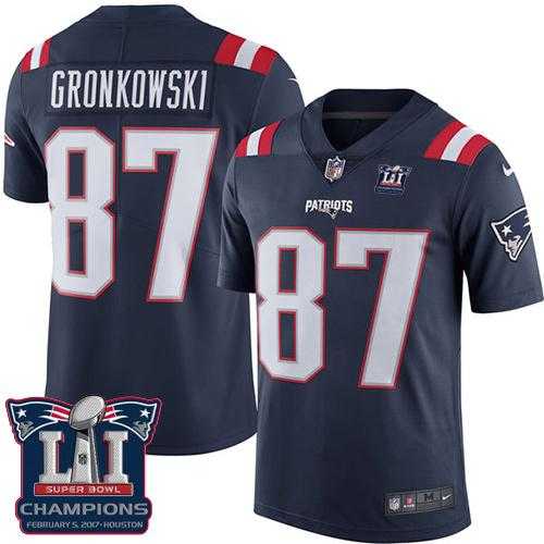 Nike New England Patriots #87 Rob Gronkowski Navy Blue Super Bowl LI Champions Men's Stitched NFL Limited Rush Jersey
