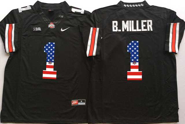 Ohio State Buckeyes #1 B.Miller Black USA Flag College Jersey