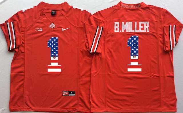 Ohio State Buckeyes #1 B.Miller Red USA Flag College Football Jersey