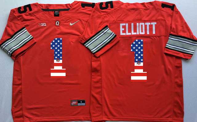 Ohio State Buckeyes #1 B.Miller Red USA Flag College Jersey