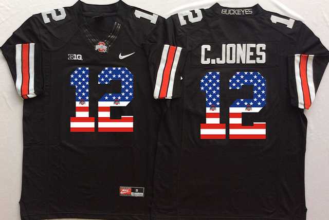 Ohio State Buckeyes #12 C.Jones Black USA Flag College Football Jersey