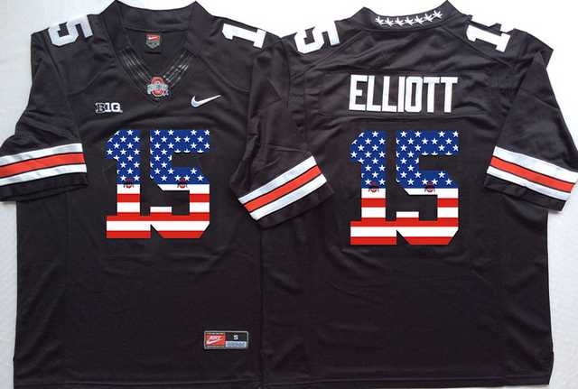 Ohio State Buckeyes #15 Ezekiel Elliott Black USA Flag College Jersey