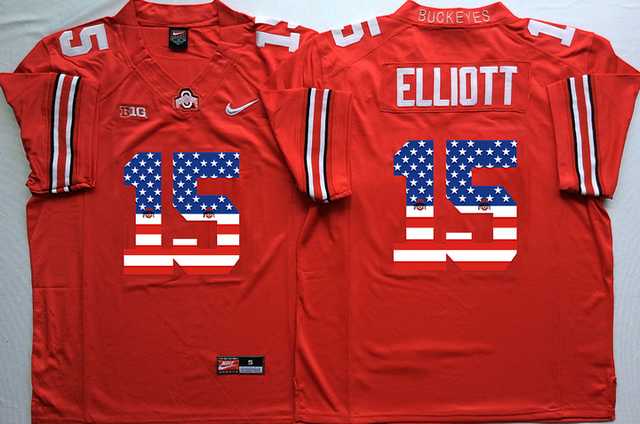 Ohio State Buckeyes #15 Ezekiel Elliott Red USA Flag College Football Jersey