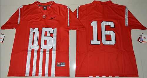 Ohio State Buckeyes #16 J. T. Barrett Red 1917 Throwback Limited Stitched NCAA Jersey