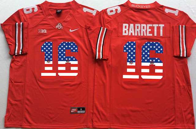Ohio State Buckeyes #16 J.T. Barrett Red USA Flag College Football Jersey