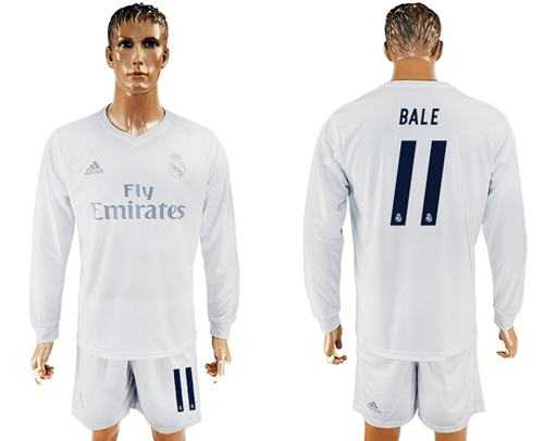 Real Madrid #11 Bale Marine Environmental Protection Home Long Sleeves Soccer Club Jersey
