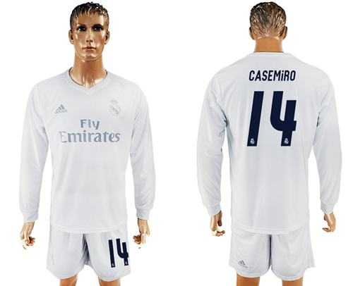 Real Madrid #14 Casemiro Marine Environmental Protection Home Long Sleeves Soccer Club Jersey