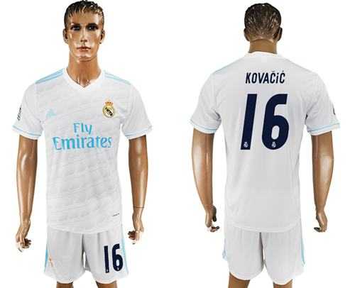 Real Madrid #16 Kovacic White Home Soccer Club Jersey