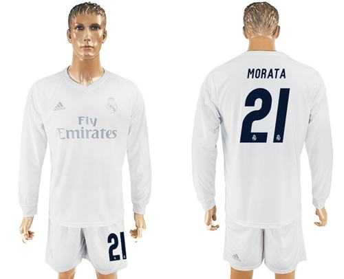 Real Madrid #21 Morata Marine Environmental Protection Home Long Sleeves Soccer Club Jersey
