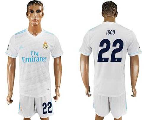 Real Madrid #22 Isco White Home Soccer Club Jersey