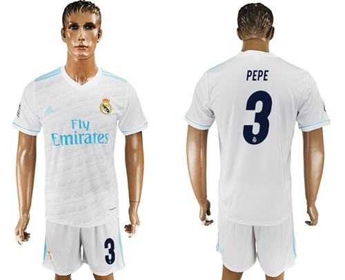 Real Madrid #3 Pepe White Home Soccer Club Jersey