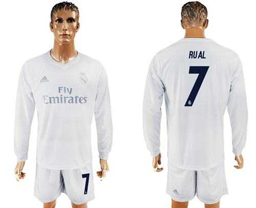 Real Madrid #7 Rual Marine Environmental Protection Home Long Sleeves Soccer Club Jersey