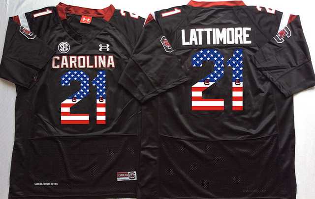South Carolina Gamecocks #21 Marcus Lattimore Black USA Flag College Jersey