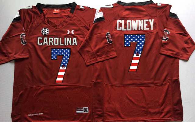 South Carolina Gamecocks #7 Jadeveon Clowney Red USA Flag College Jersey