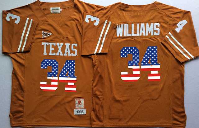 Texas Longhorns #34 Ricky Williams Orange USA Flag College Jersey