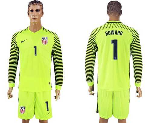 USA #1 Howard Shiny Green Long Sleeves Goalkeeper Soccer Country Jersey