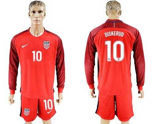 USA #10 Diskerud Away Long Sleeves Soccer Country Jersey