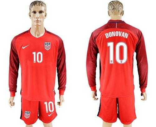 USA #10 Donovan Away Long Sleeves Soccer Country Jersey