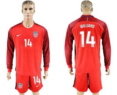 USA #14 Williams Away Long Sleeves Soccer Country Jersey